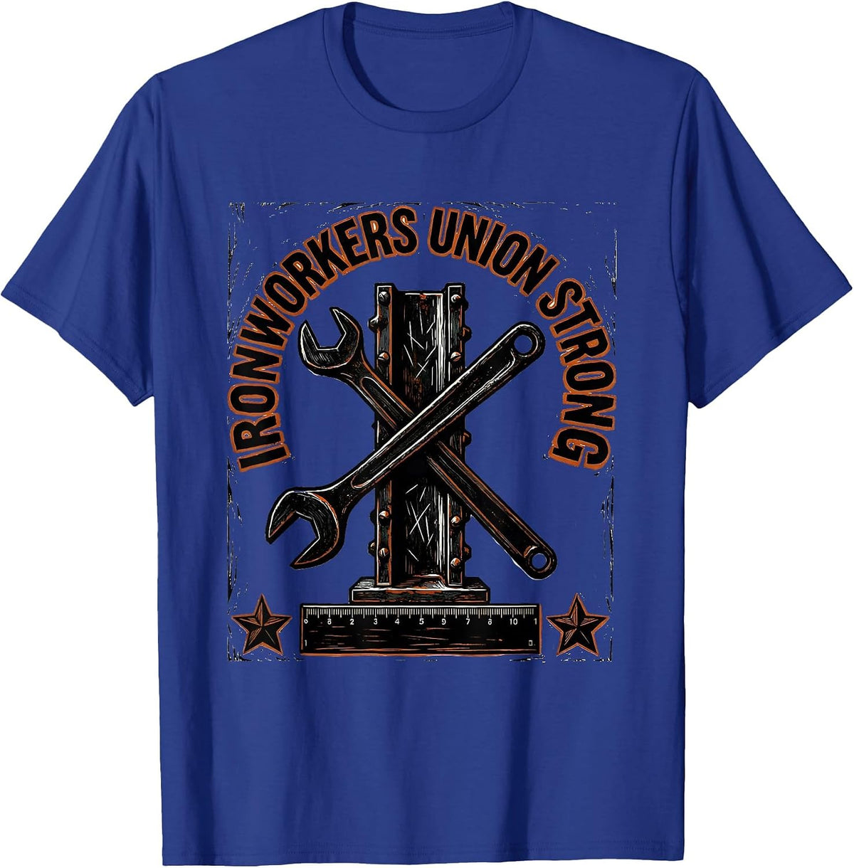 Ironworkers Union Strong Linocut Skilled Trades Labor Pride T-Shirt - Royal Blue
