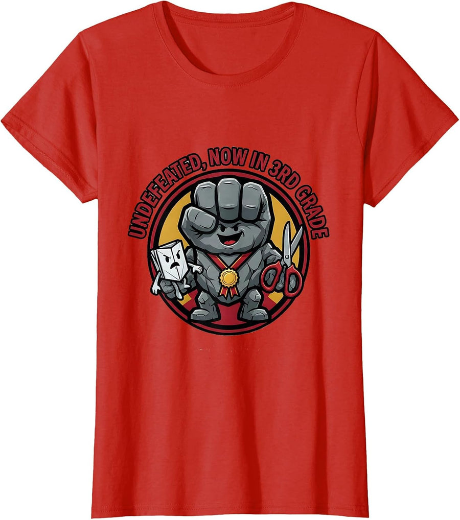 Women's Undefeated, Now In 3rd Grade Playful Back To School Rock T-Shirt - Red