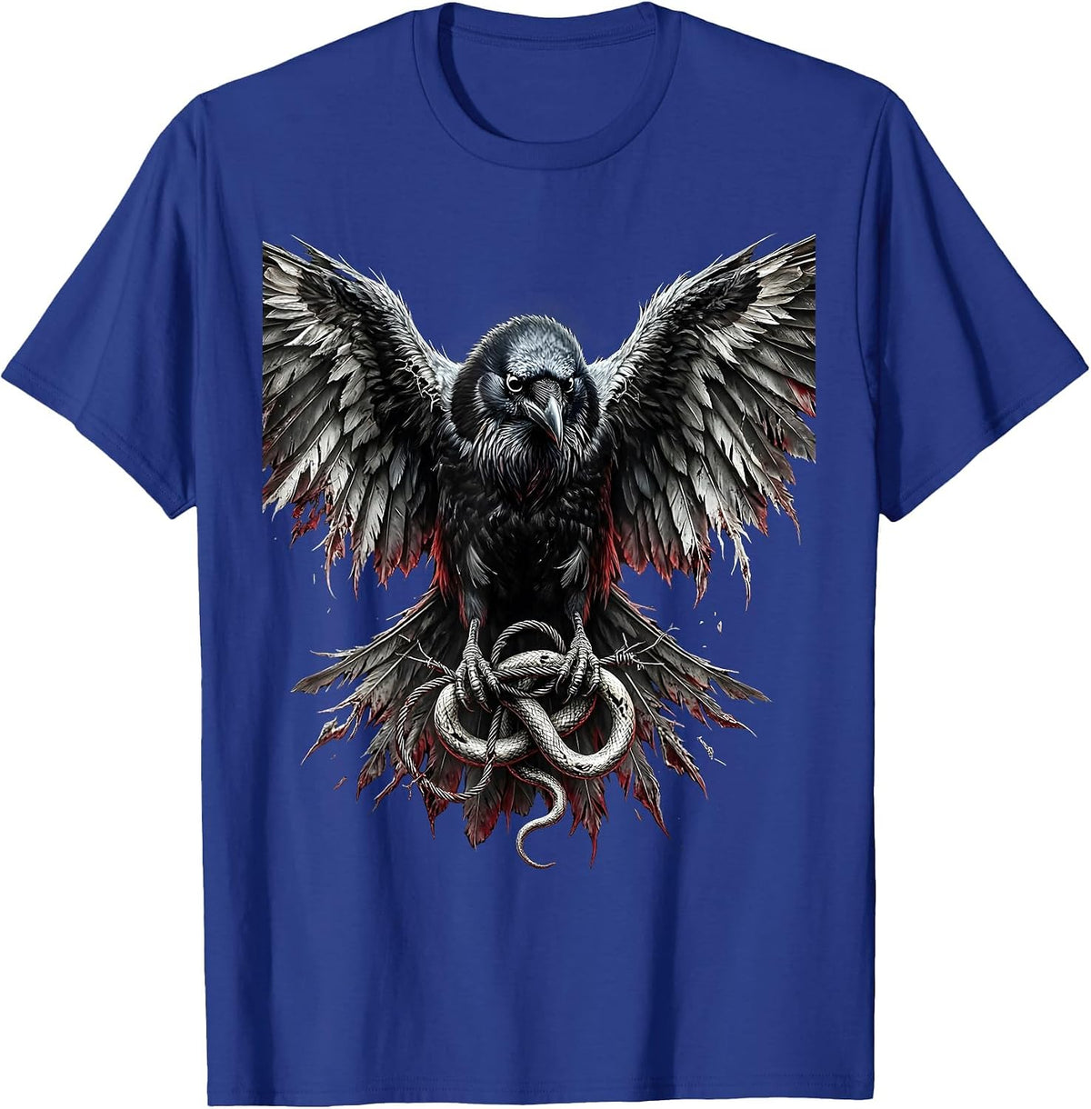 Grunge Raven Broken Guitar String Illustration T-Shirt - Royal Blue
