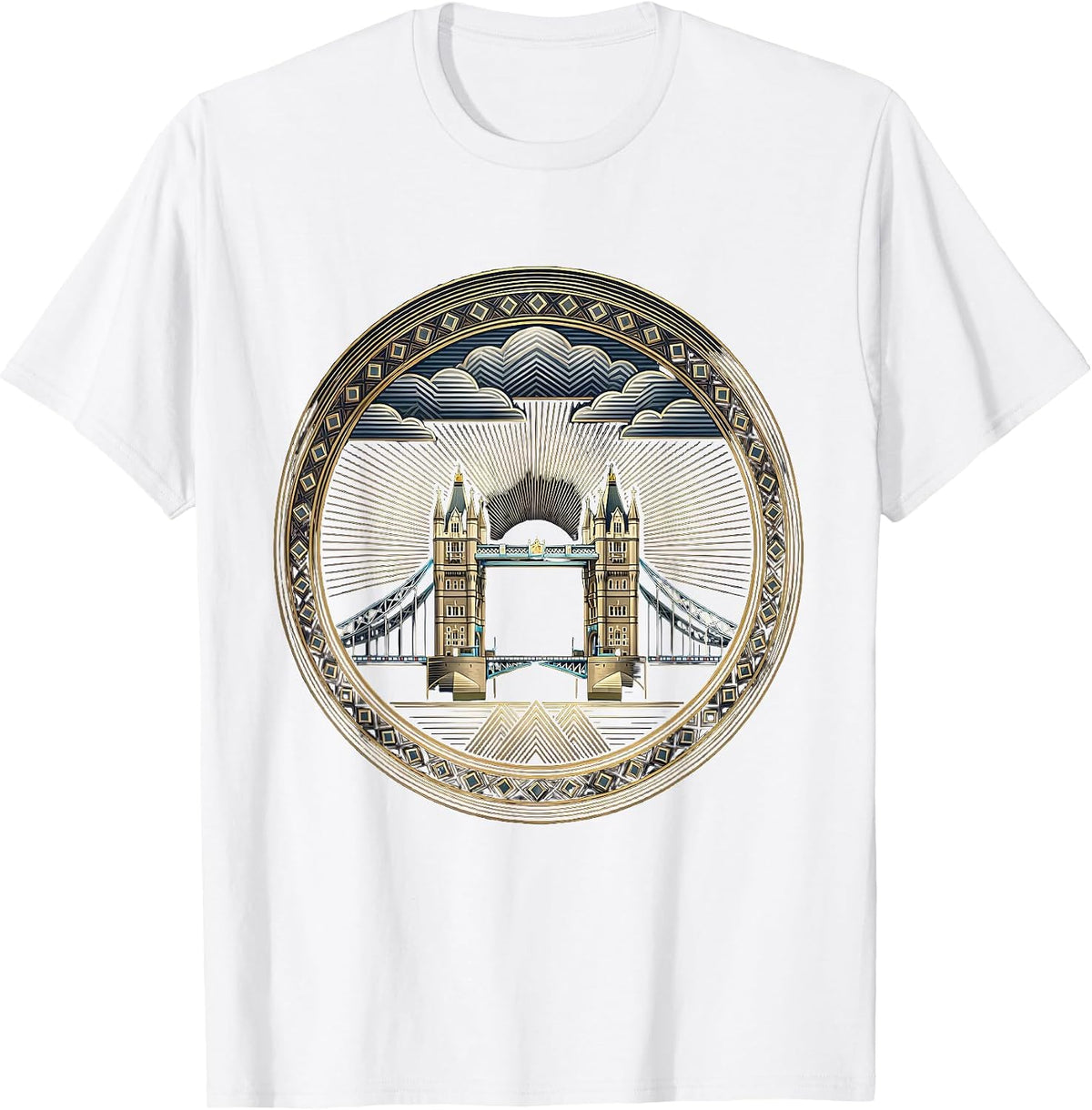 Men's Brooklyn Bridge Stormy Sky New York Illustration T-Shirt - White