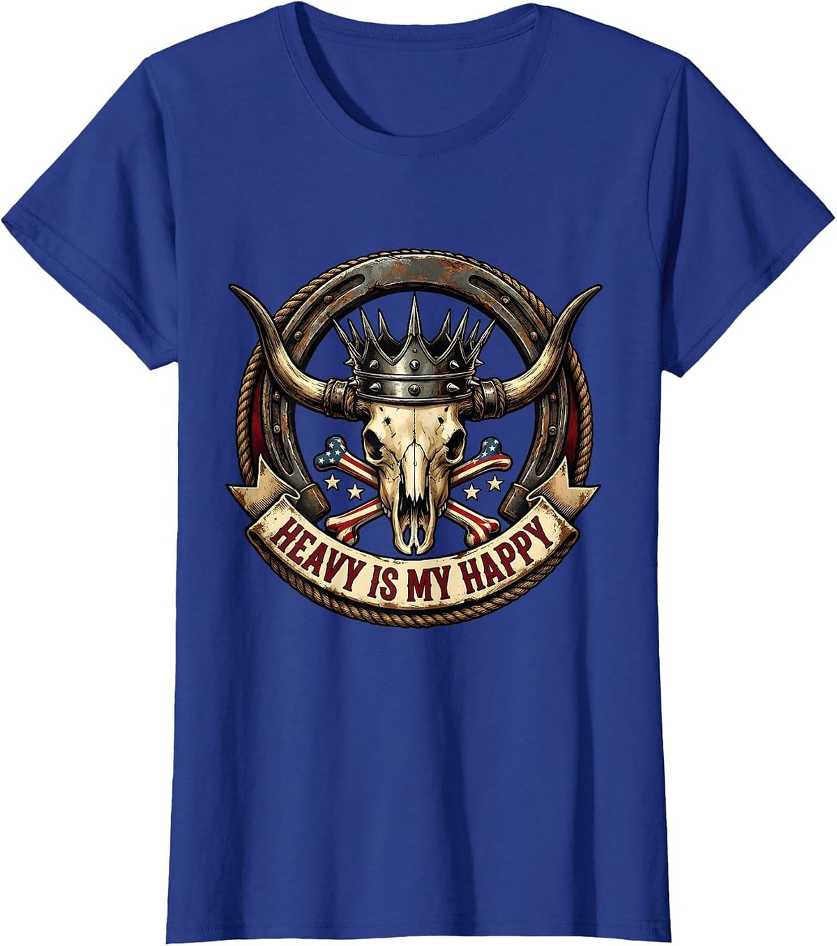 Women's Heavy Is My Happy Heavy Metal Music Design T-Shirt - Royal Blue