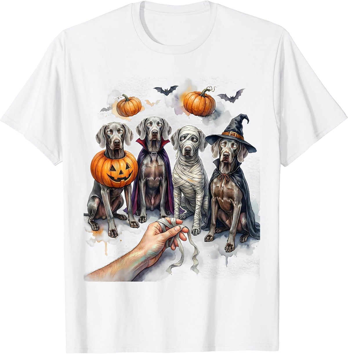 Men's Halloween Weimaraner Squad Pumpkin Vampire Mummy Witch Dog T-Shirt - White