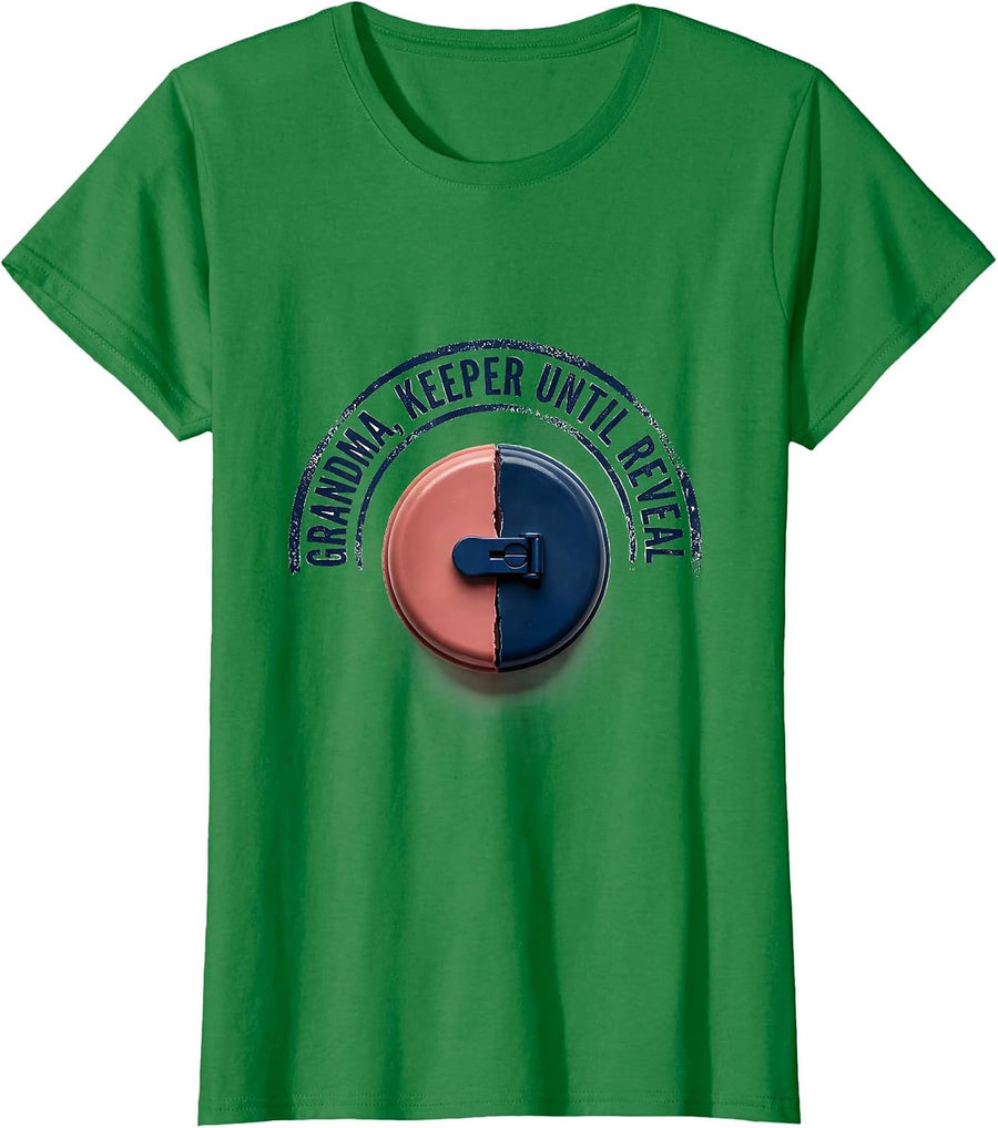 Women's Grandma Keeper Until Reveal Rubber Stamp Gender Reveal Party T-Shirt - Kelly Green