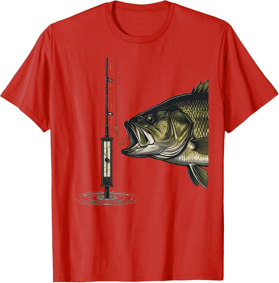 Men's Largemouth Bass Metronome Deadpan Fishing Humor T-Shirt - Red