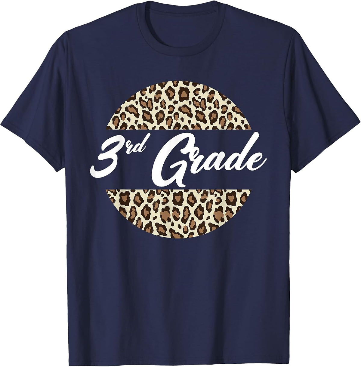 3rd Grade Cheetah Print School Teacher Student Third Grade T-Shirt - Navy Blue