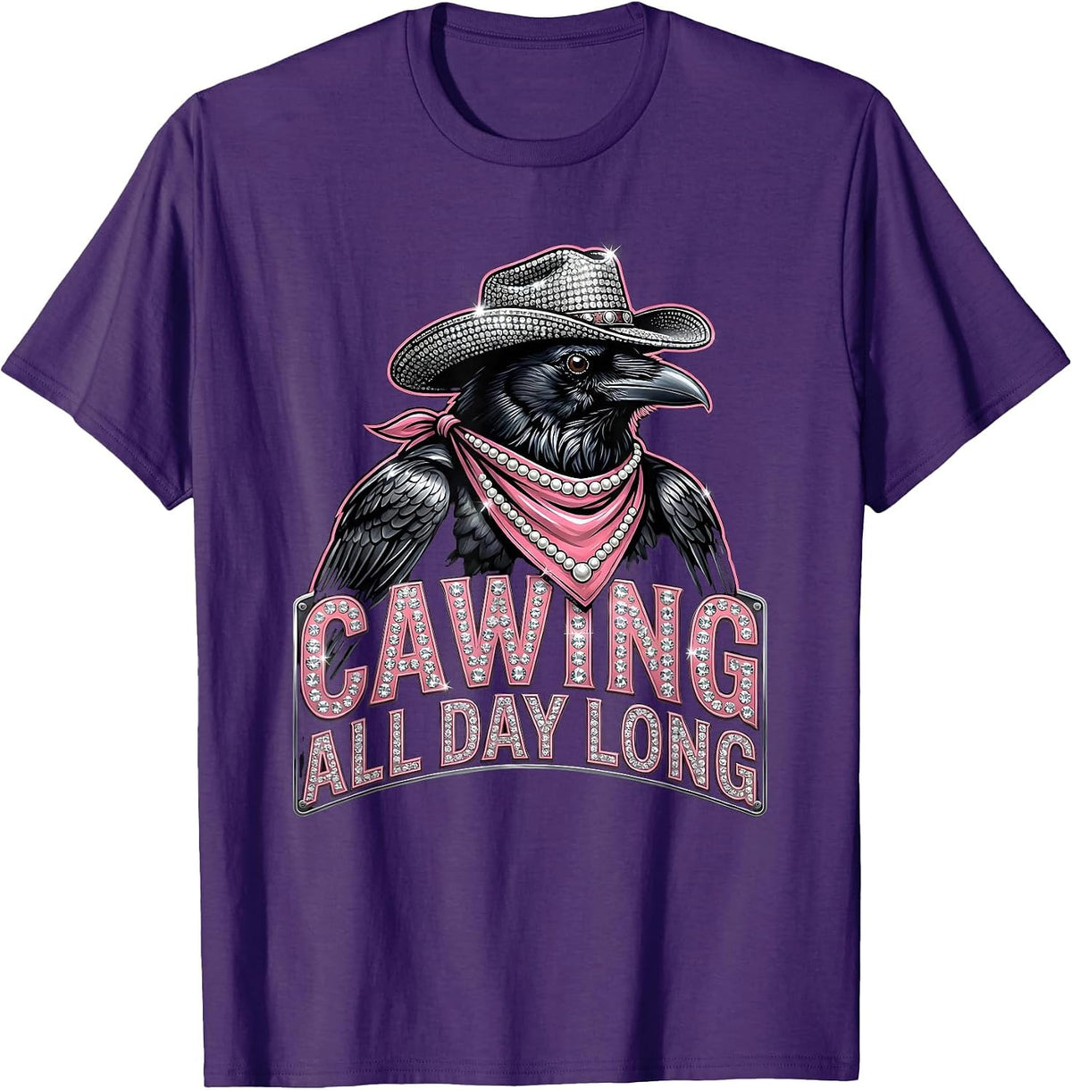 Men's Cawing All Day Long Crow Bird Design T-Shirt - Purple