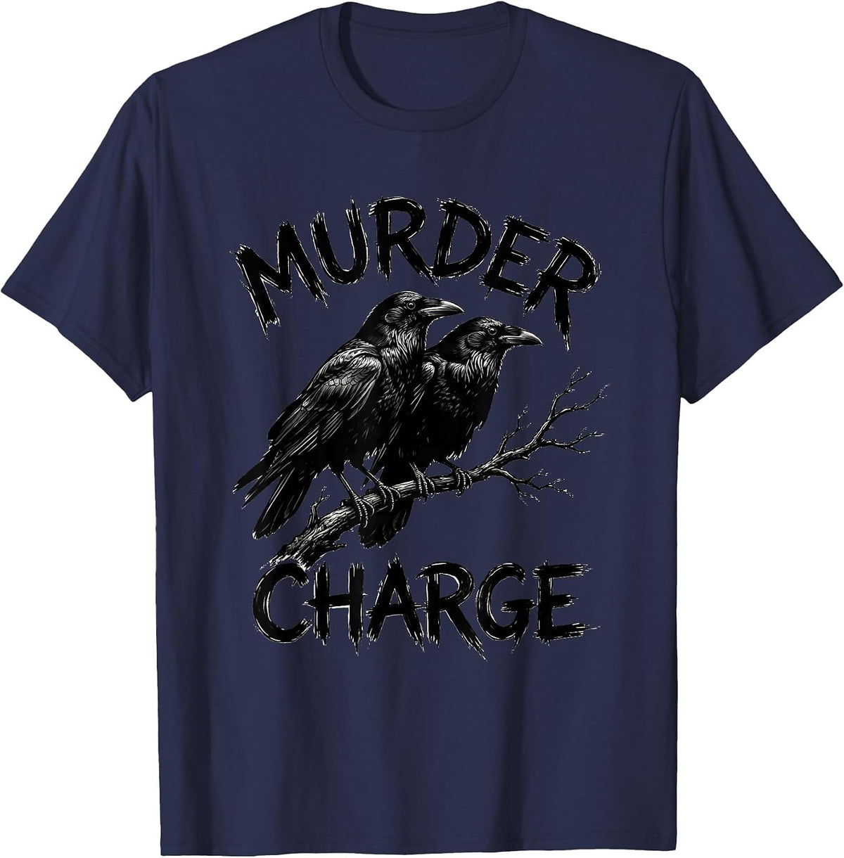 Men's Murder Charge Bold Hand-Drawn Crows Bird Lover Humor T-Shirt - Navy Blue