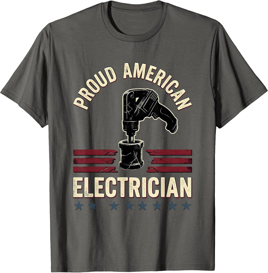 Proud American Electrician Distressed Electrician USA Flag T-Shirt - Asphalt Grey