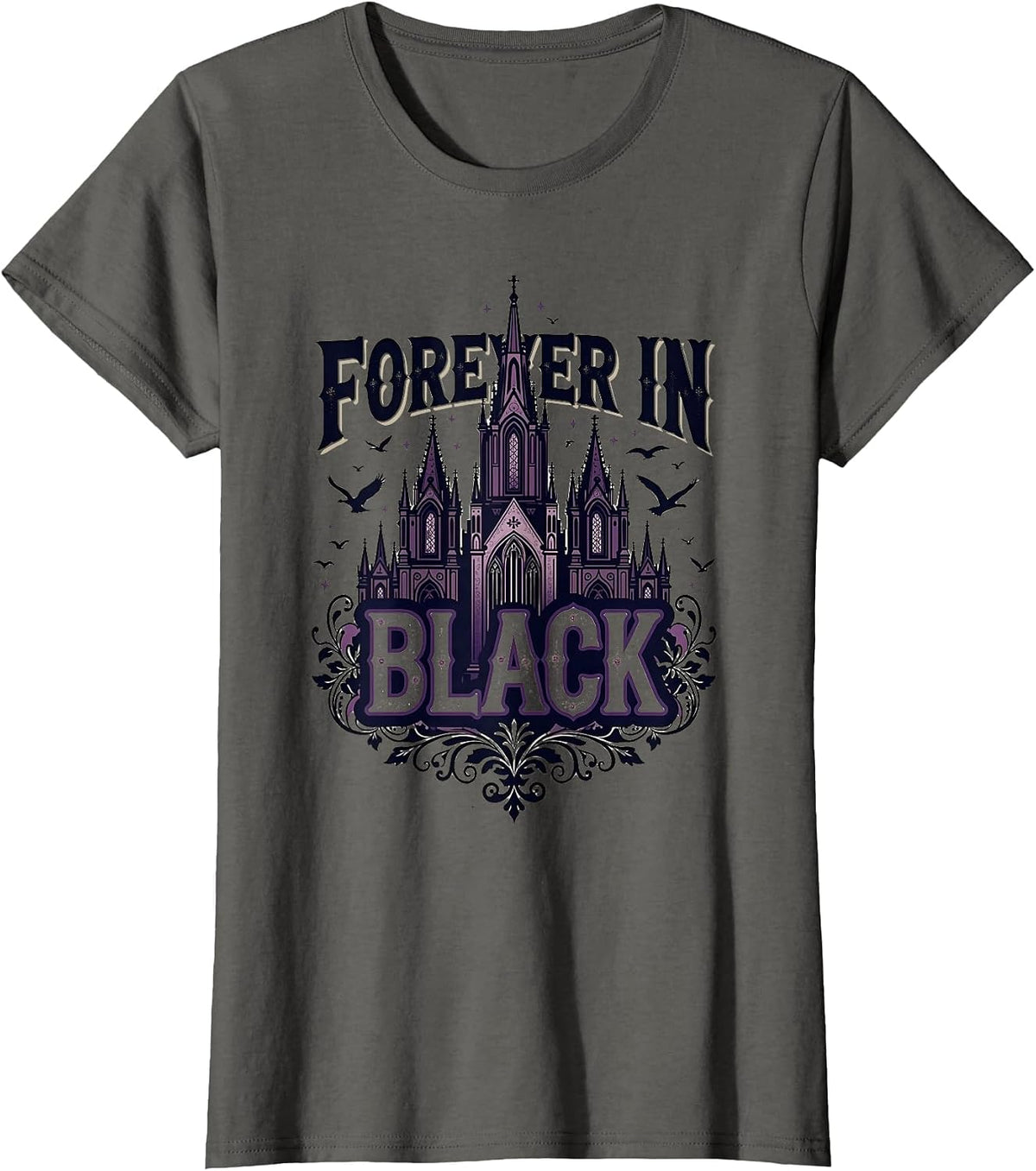 Forever in Black Goth Dark Aesthetic Design T-Shirt - Asphalt Grey