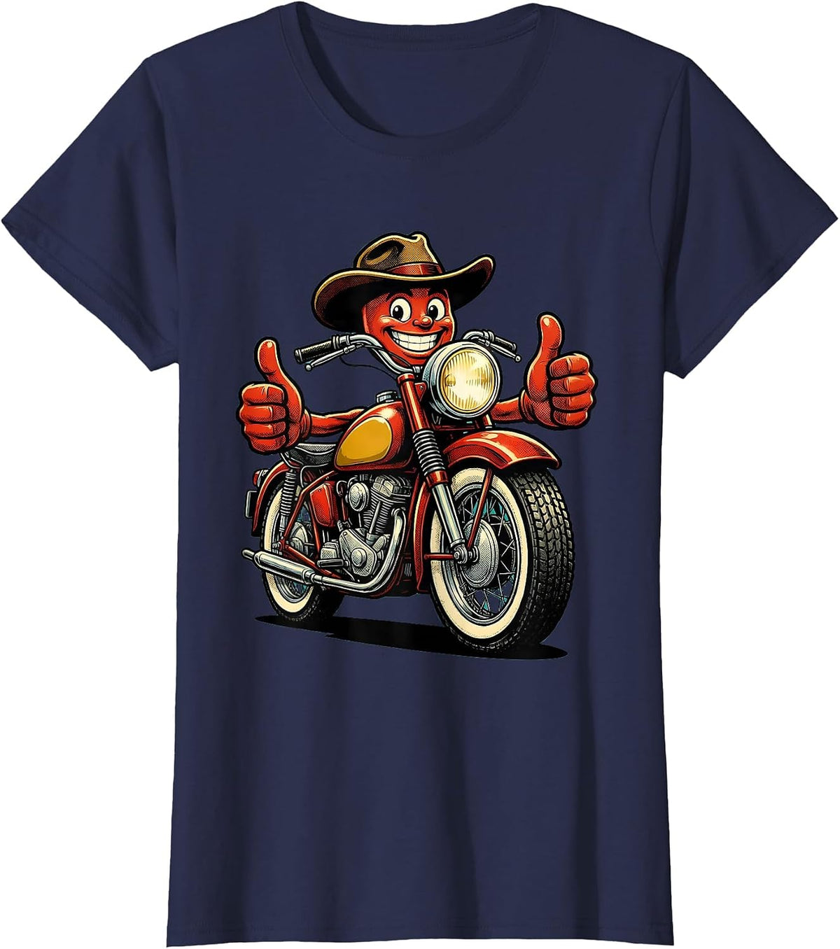 Women's Vintage Classic Motorcycle Chrome Details Side View T-Shirt - Navy Blue