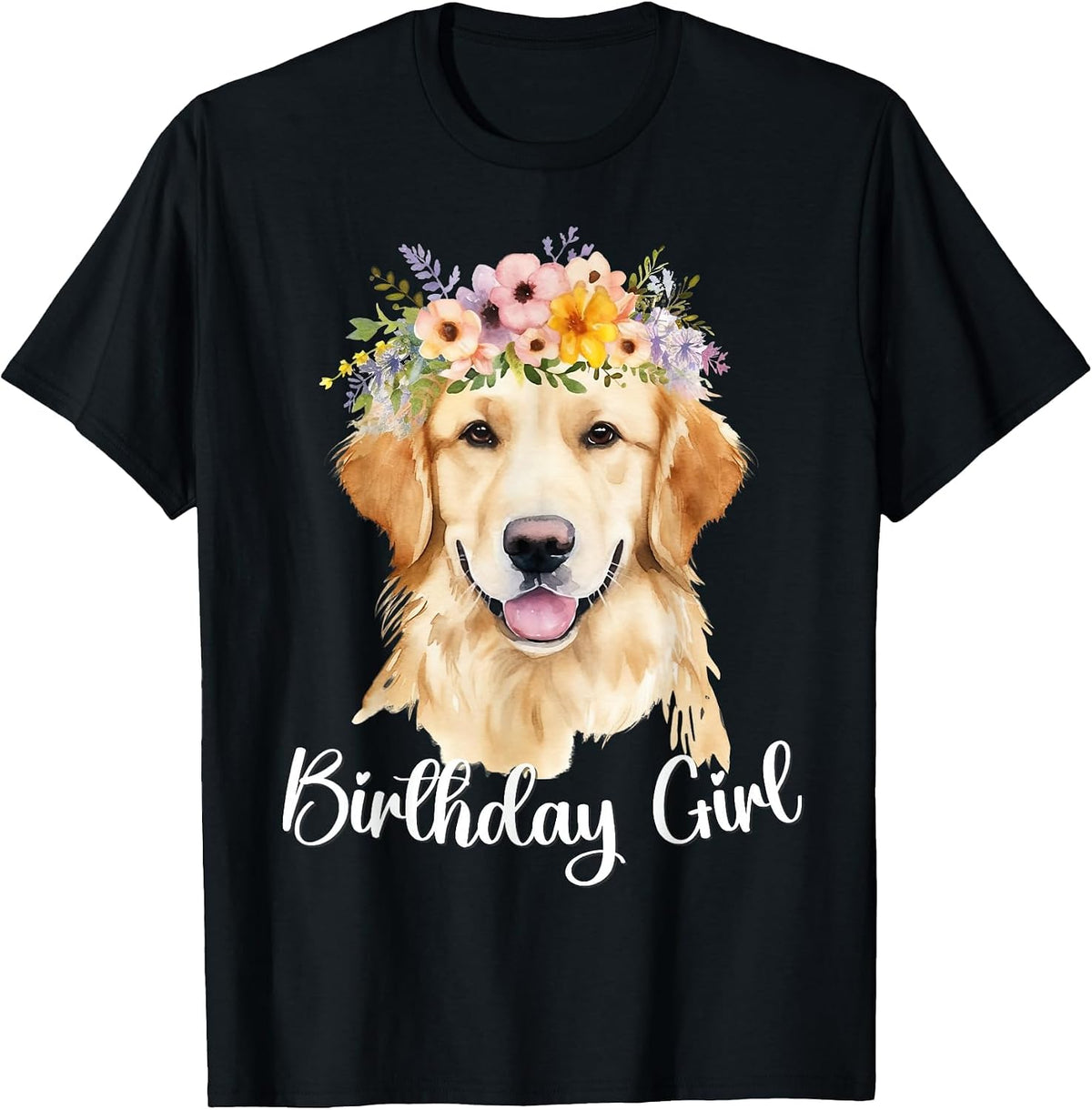 Dog Birthday Girl Golden Retriever Mom Birthday Party Outfit T-Shirt - Black