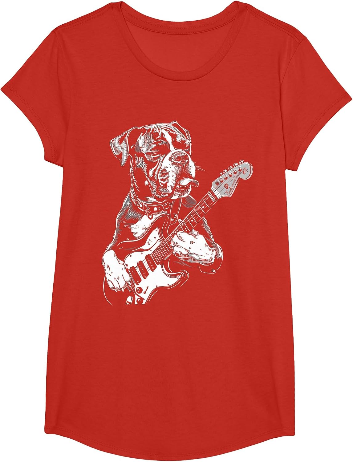 Funny Boxer Dog Playing Electric Guitar Rock Dog Dad T-Shirt - Girls Red