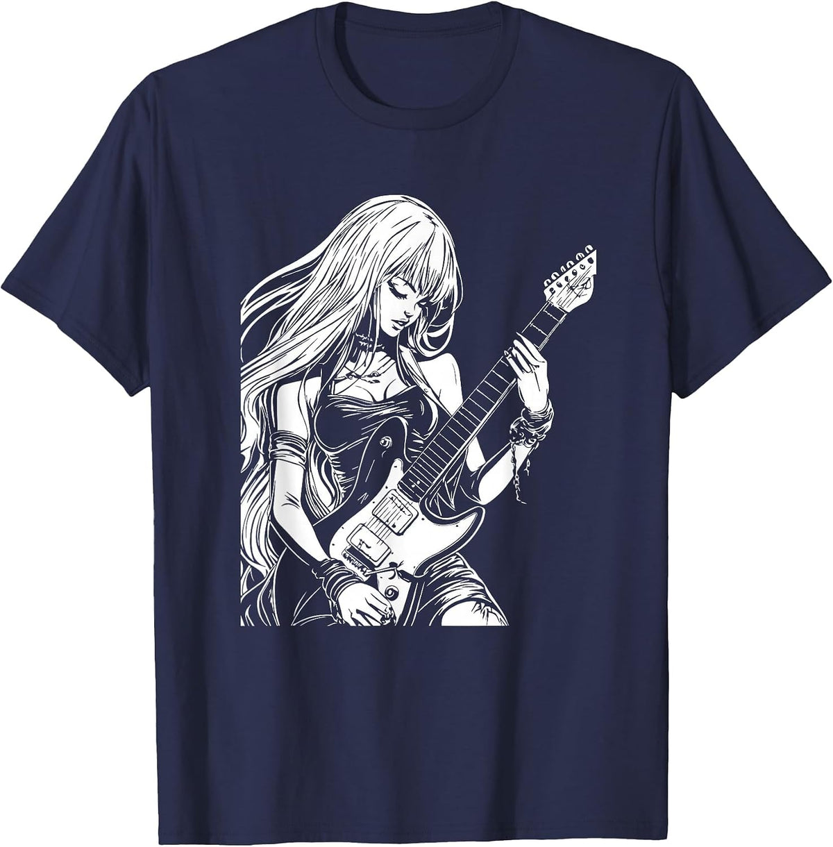 Anime Aesthetic Soft Grunge Waifu Anime Rock Girl T-Shirt - Navy Blue