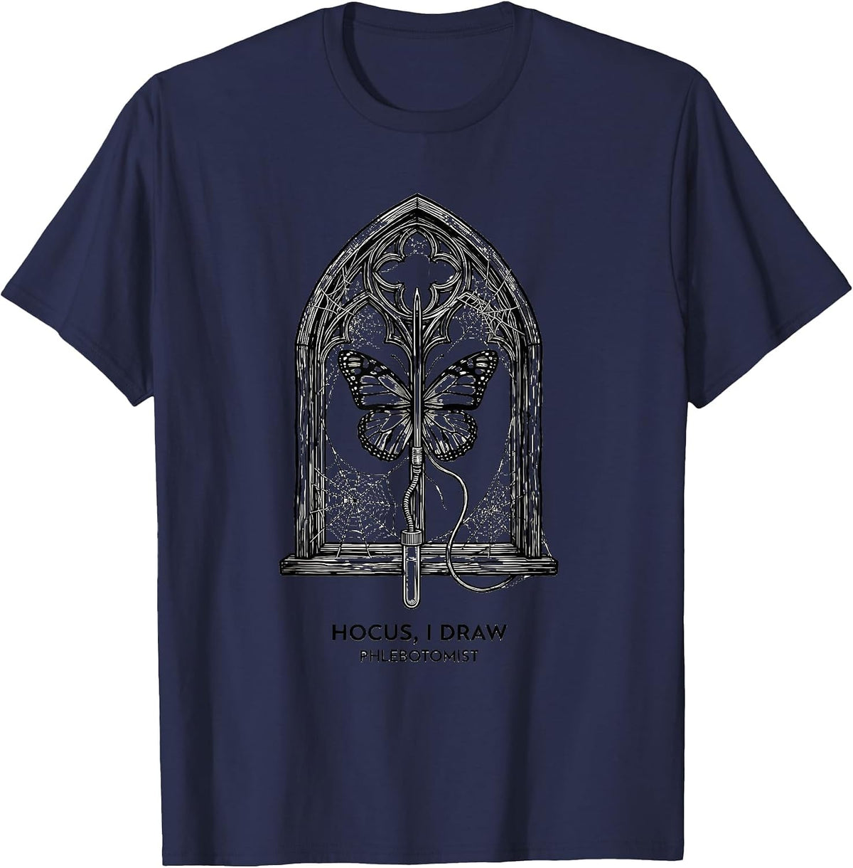 Men's Hocus, I Draw, Phlebotomist Funny Halloween Nurse Lab Tech T-Shirt - Navy Blue
