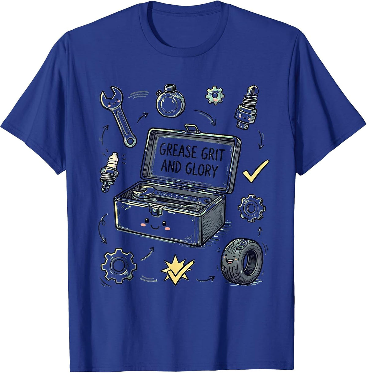 Valley Forge Automotive Grease Grit and Glory Design T-Shirt - Royal Blue