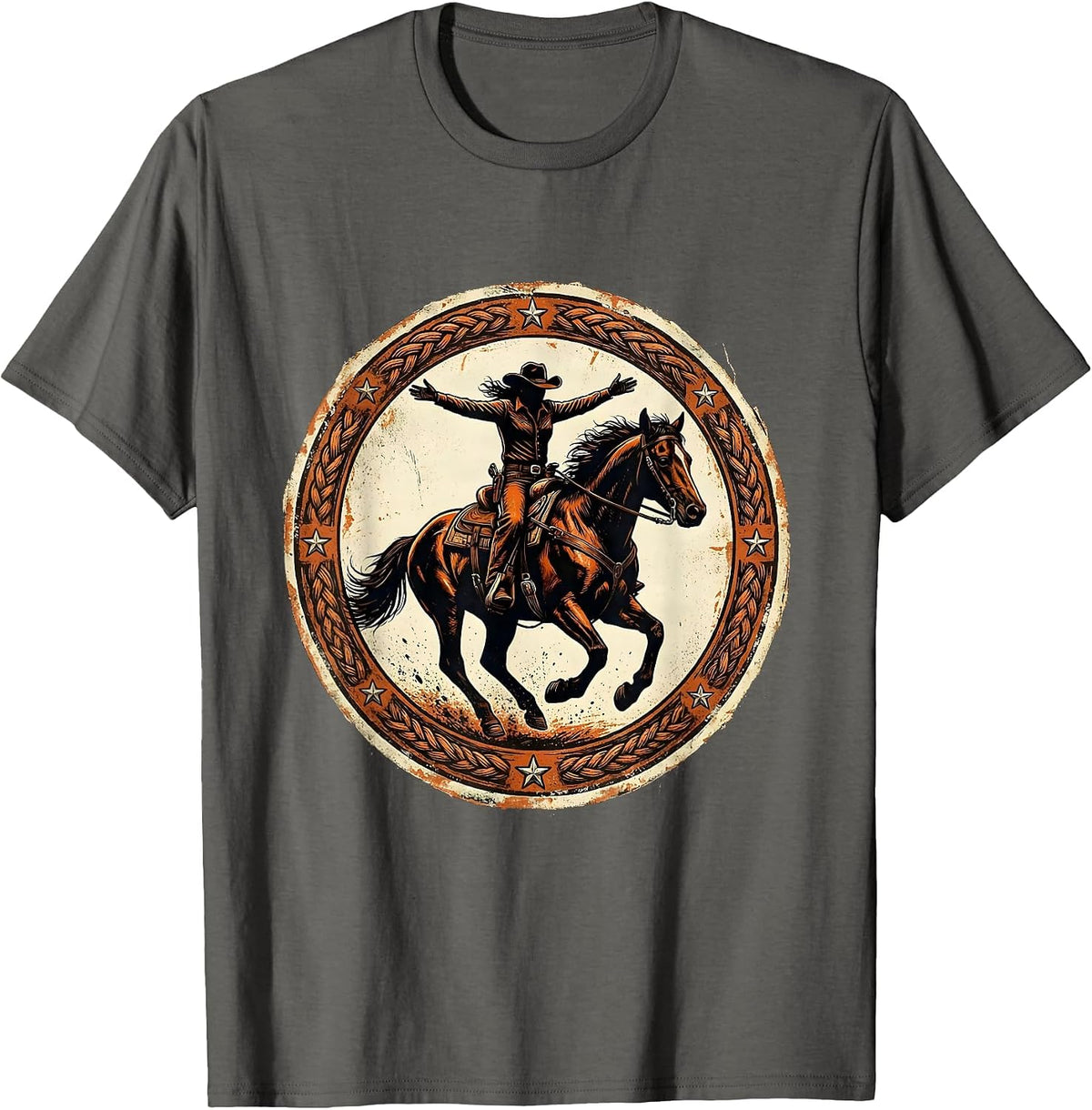 Men's Cowgirl Trick Riding Graphic Tee T-Shirt - Asphalt Grey