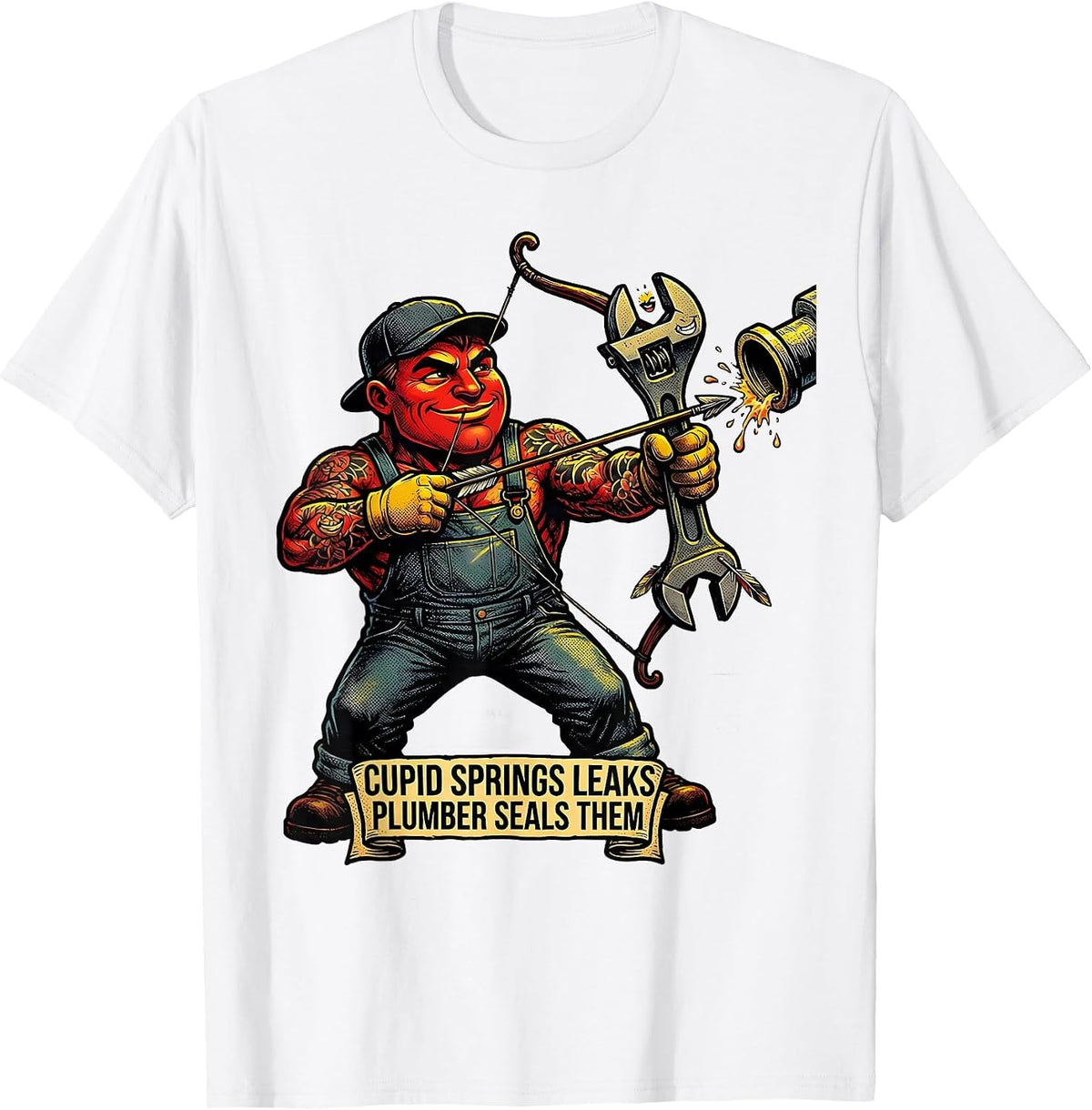 Men's Cupid Springs Leaks, Plumber Seals Them Funny Nurse Gift T-Shirt - White