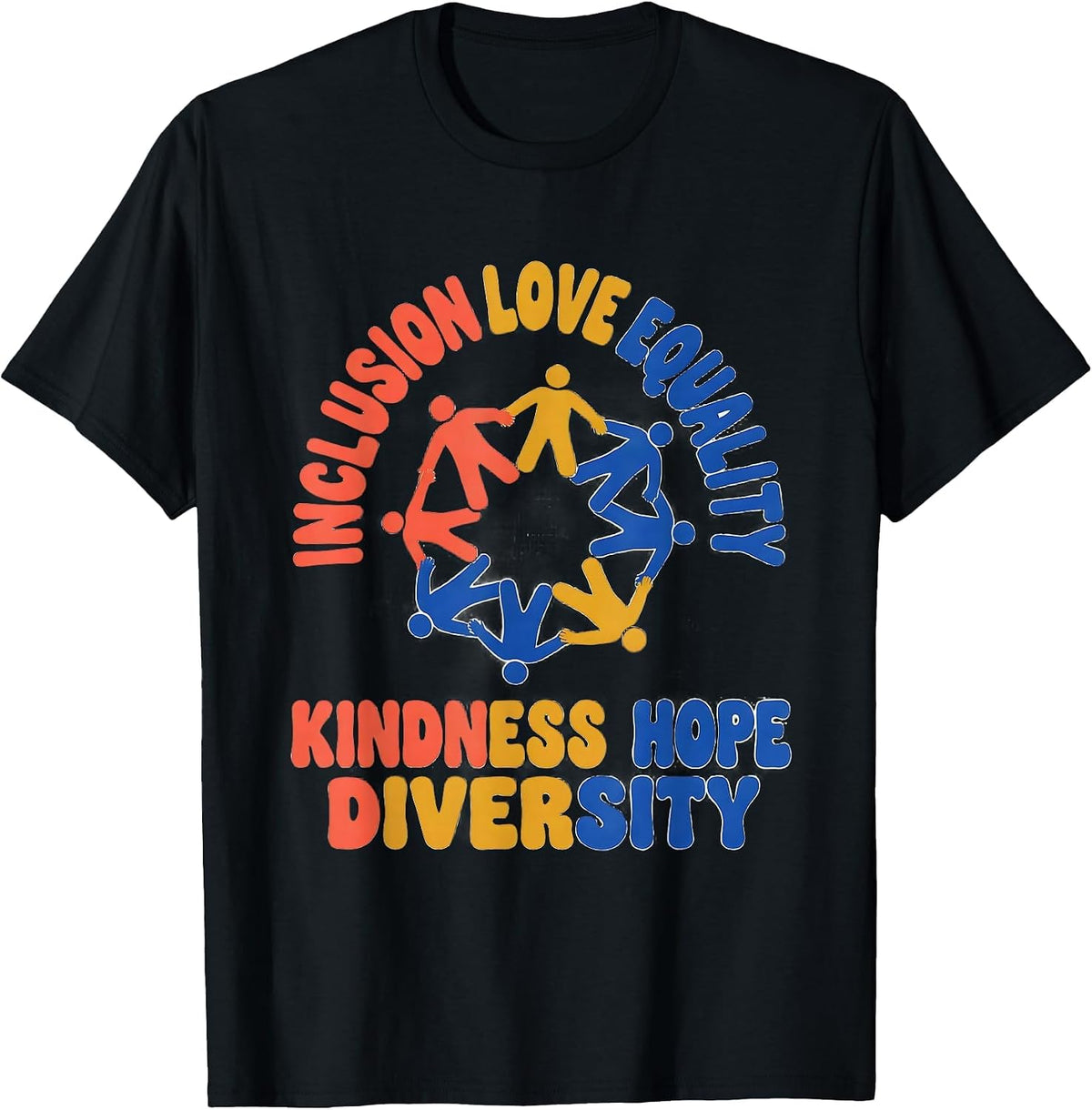 Men's Inclusion Love Equality Kindness Hope Diversity Social T-Shirt - Black