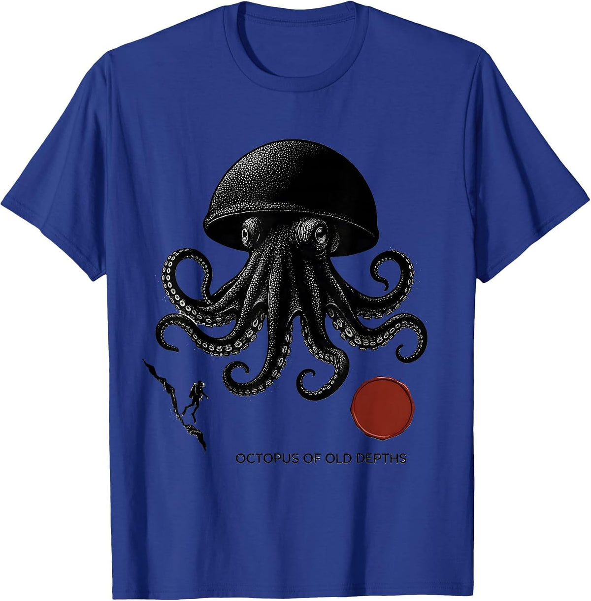 Octopus of Old Depths Blackwork Dotwork Ocean Animal Lover T-Shirt - Royal Blue