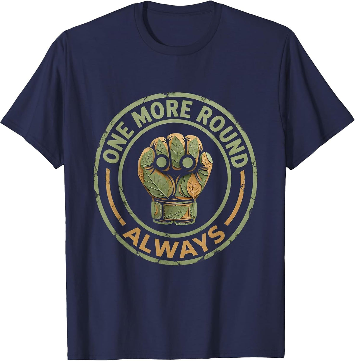 One More Round Always Boxing Fighter Design T-Shirt - Navy Blue
