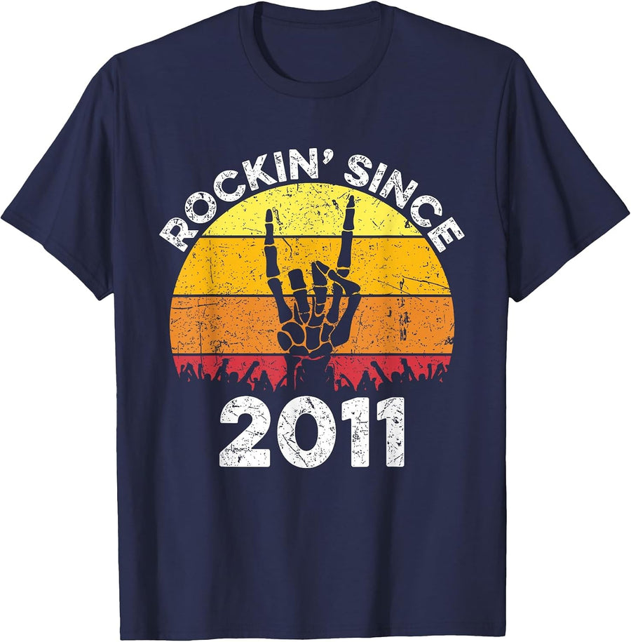 Rockin Since 2011 10 Years Old 10th Birthday Rock and Roll T-Shirt - Navy Blue
