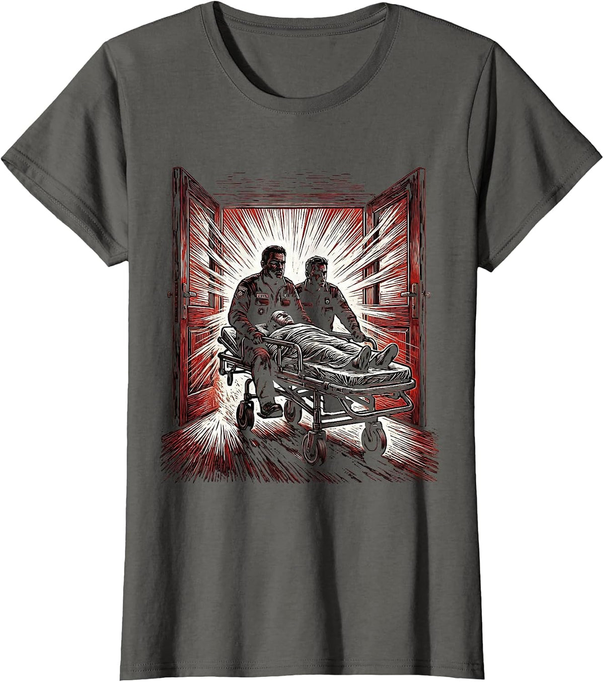 Women's EMT Rushing Patient on Stretcher Graphic T-Shirt - Asphalt Grey