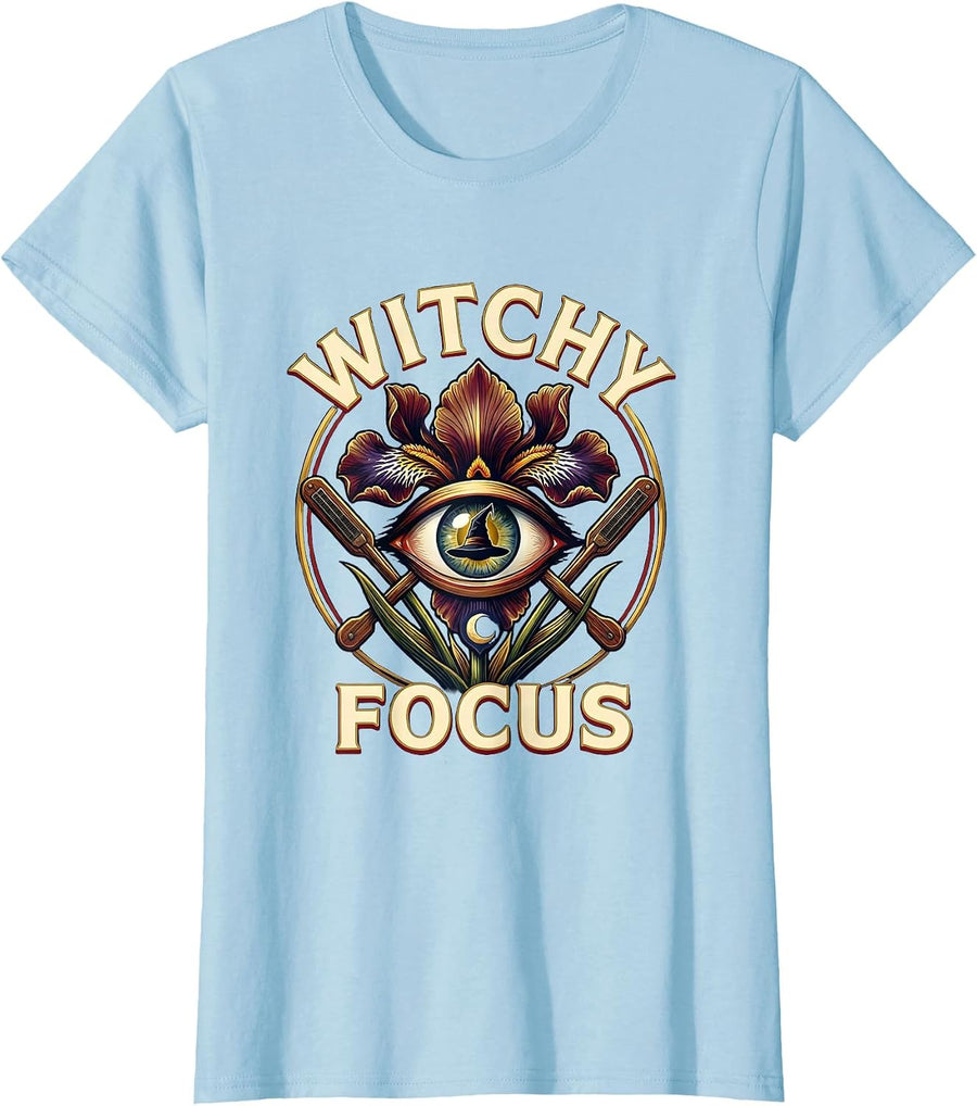 Women's Witchy Focus Emblem Funny Halloween Optometrist Eye Doctor T-Shirt - Baby Blue