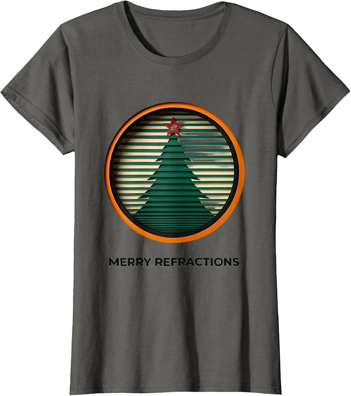 Women's Merry Refractions Editorial Conceptual Optometrist Christmas T-Shirt - Asphalt Grey