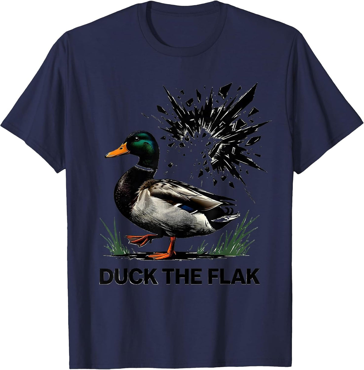 Men's Duck The Flak Stencil Graphic Funny Duck Hunter Gift T-Shirt - Navy Blue