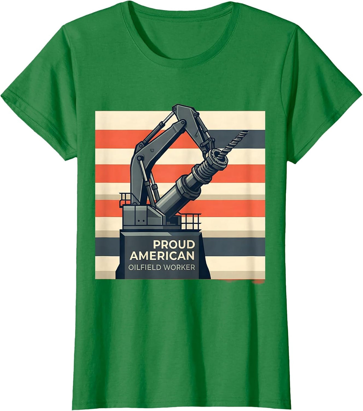 Proud American Oilfield Worker Flat Vector Patriotic T-Shirt - Kelly Green