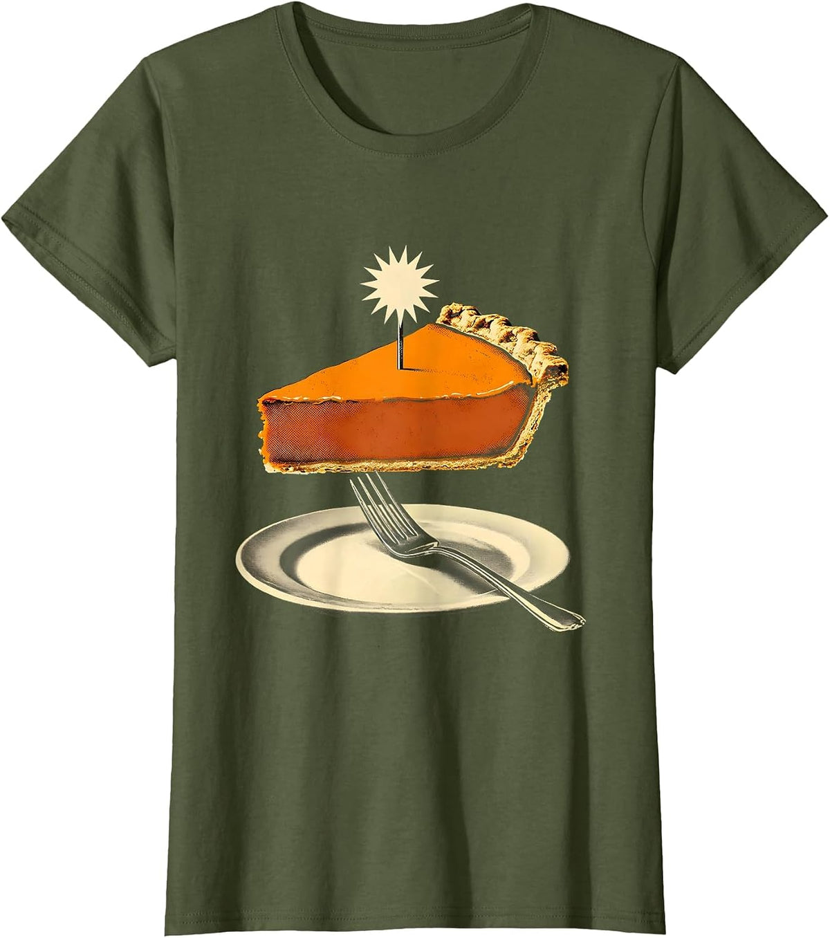 Women's Pumpkin Pie Wedge Playful Thanksgiving Pie Lover Humor T-Shirt - Olive Green