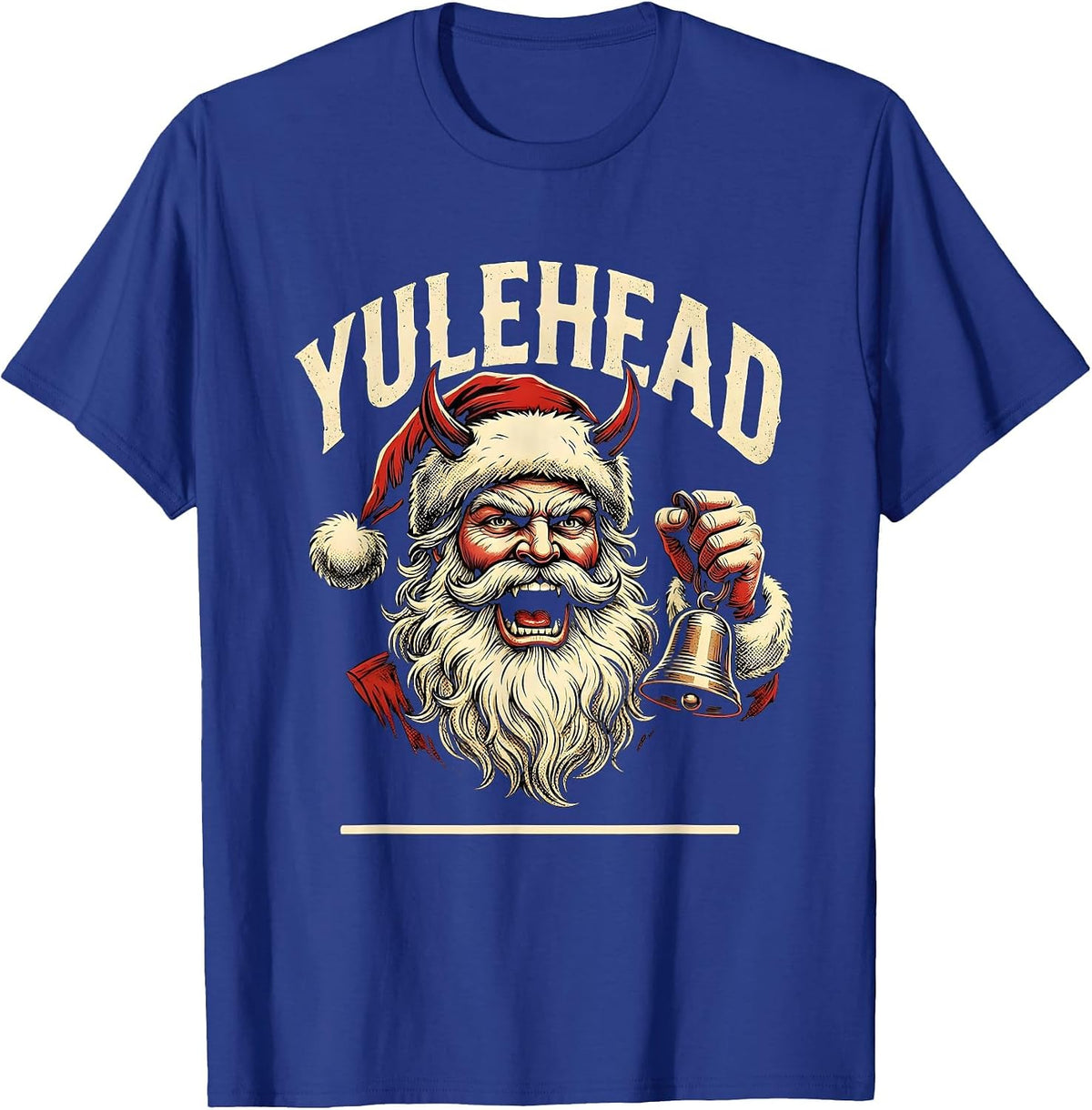 Men's Yulehead Tattoo Heavy Metal Rock Christmas Santa Humor T-Shirt - Royal Blue