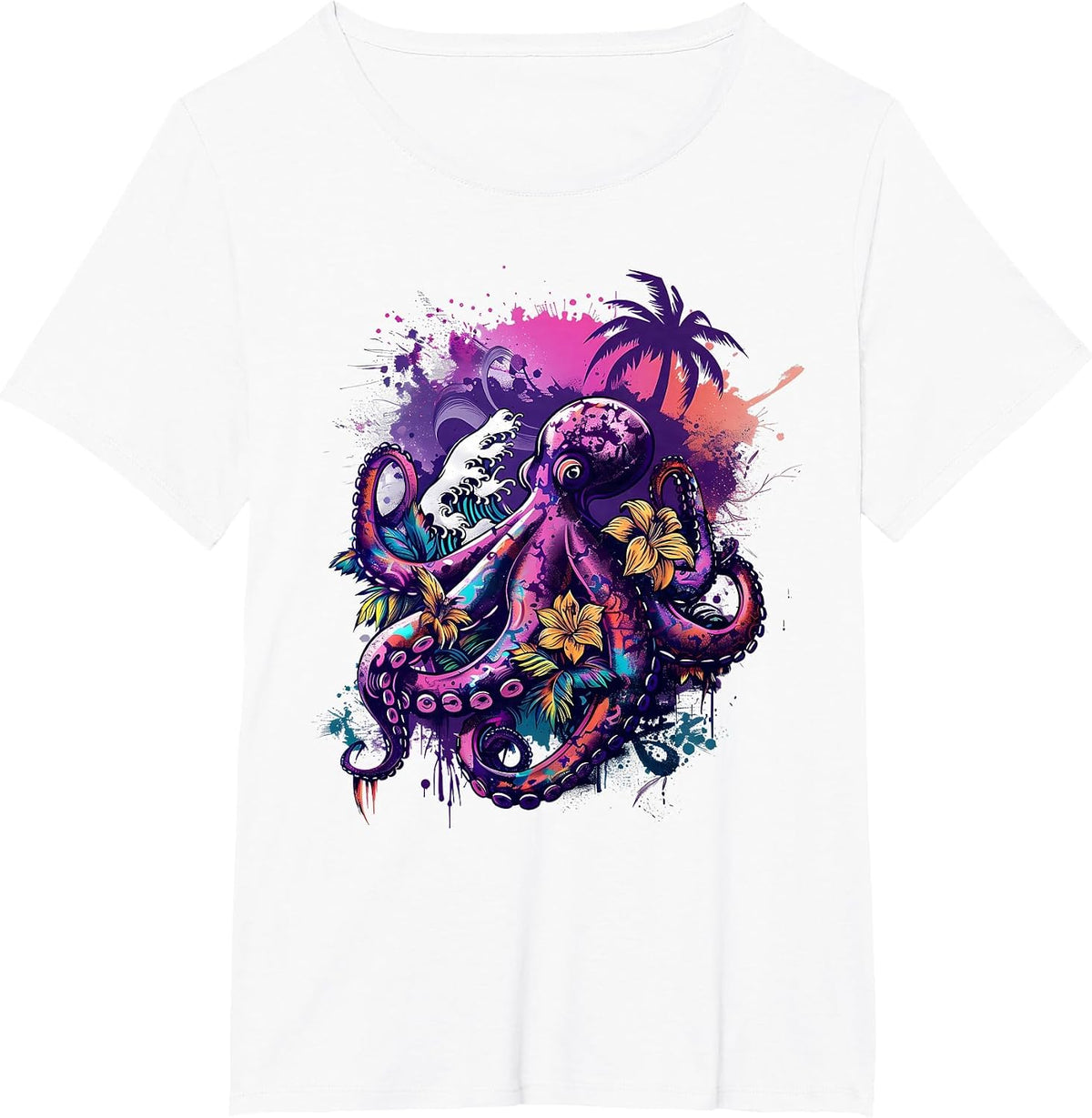 Octopus Sea Creature Artwork Floral Kraken Sea Ocean Octopus T-Shirt - White