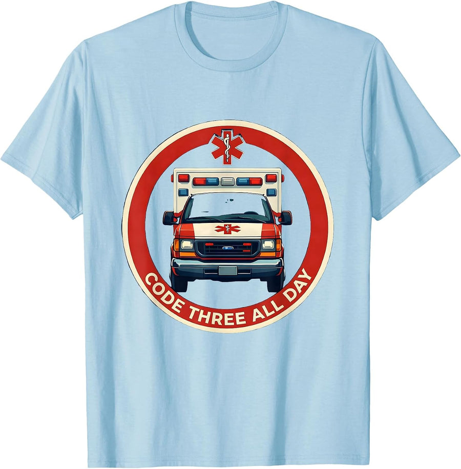 Men's Code Three All Day EMT First Responder Design T-Shirt - Baby Blue