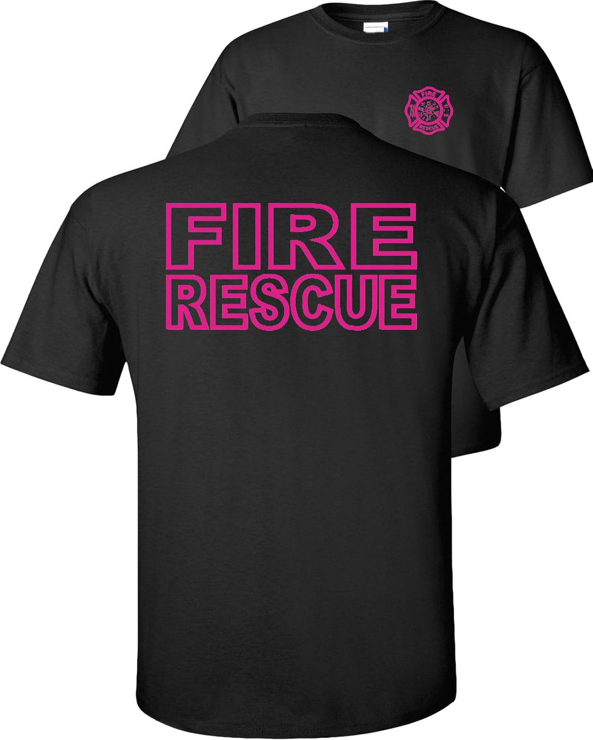 Fire Rescue T-Shirt-Pink Design-Black-M - As Pictured
