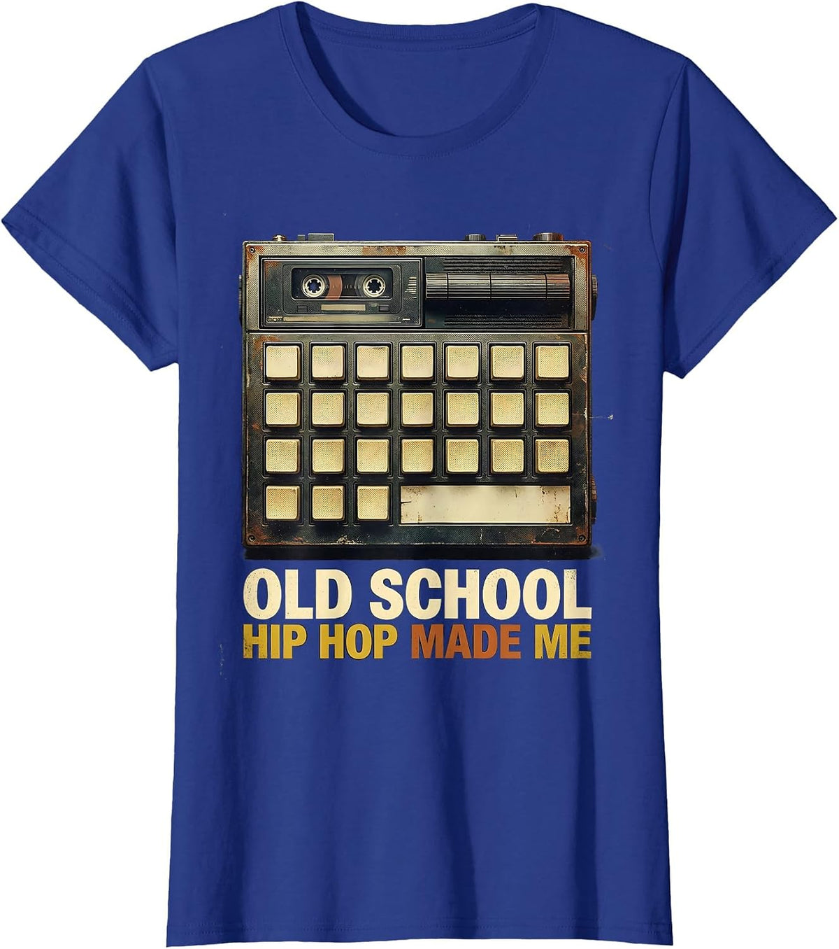 Women's Old School Hip Hop Made Me Vintage Retro Cassette Rap T-Shirt - Royal Blue