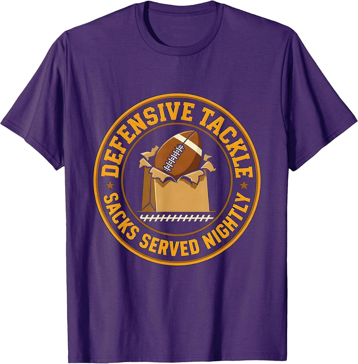 Defensive Tackle Sacks Served Nightly Funny Football Lineman T-Shirt - Purple