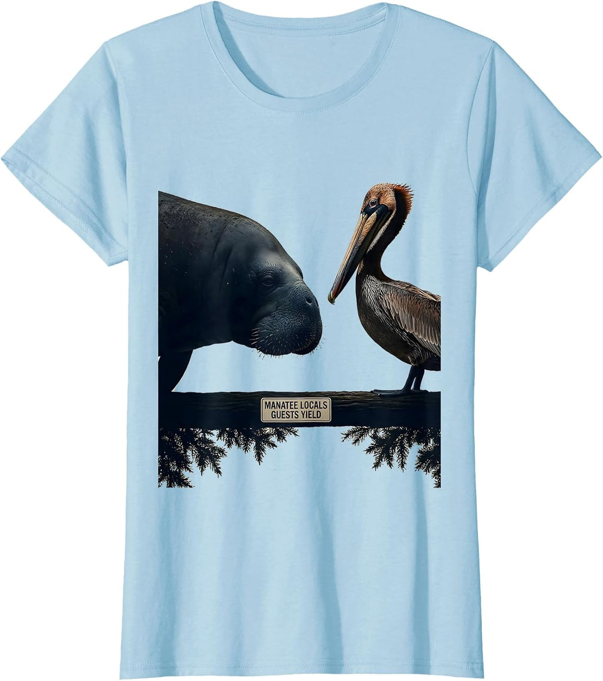Manatee Locals Guests Yield Vintage Florida Gulf Coast T-Shirt - Baby Blue