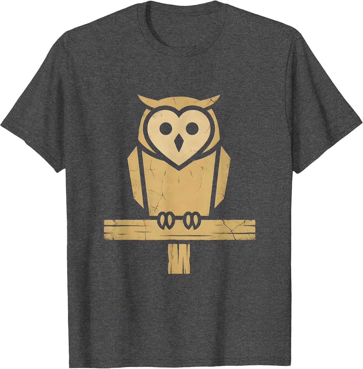 Barn Owl Perched on Rusty Fence Post Illustration T-Shirt - Dark Heather Grey
