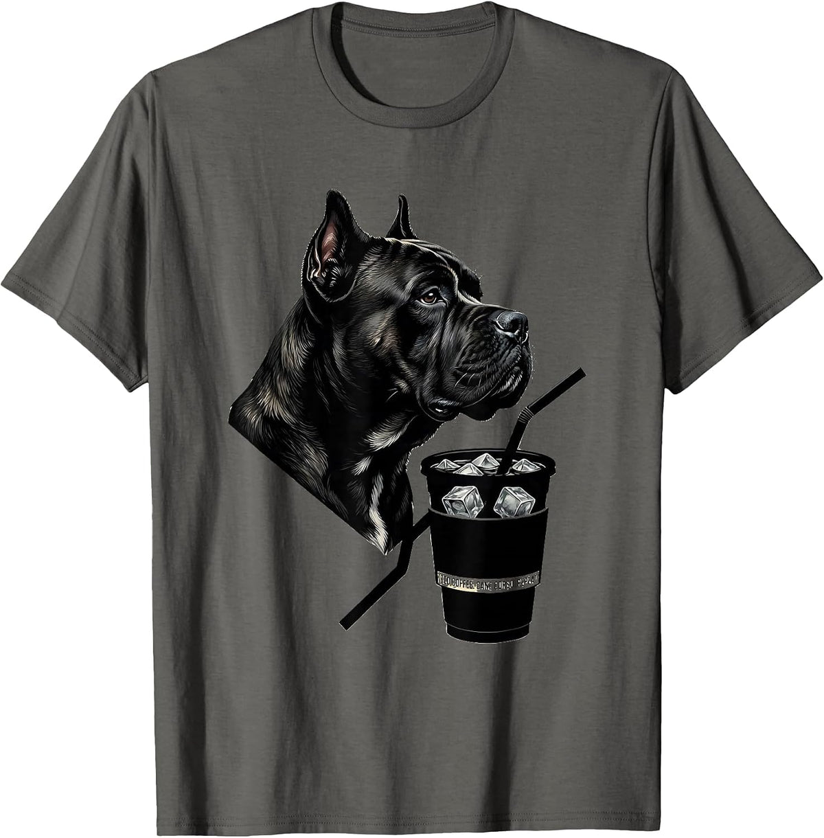 Men's Iced Coffee Cane Corso Repeat Funny Dog Lover Humor T-Shirt - Asphalt Grey