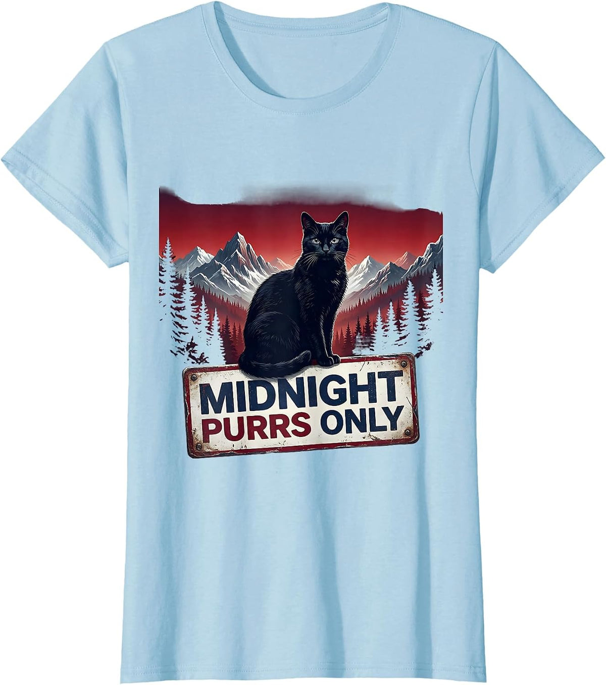 Midnight Purrs Only Black Cat Design T-Shirt - Baby Blue
