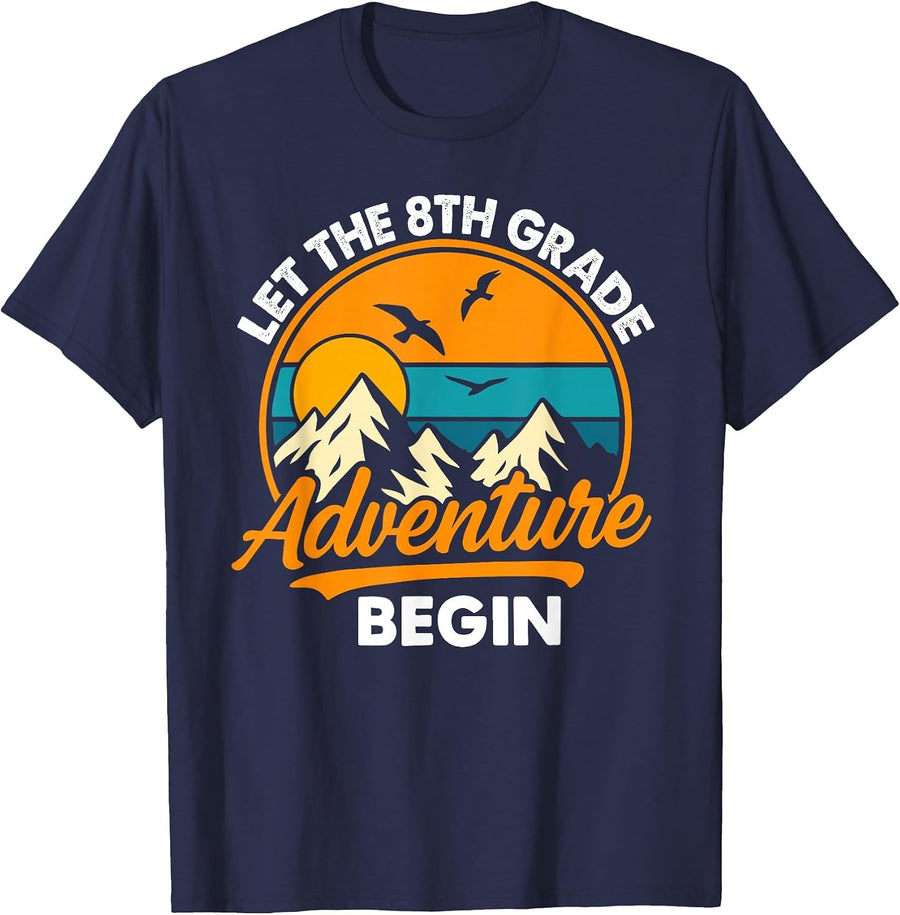 Let the 8th Grade Adventure Begin Funny Back to School T-Shirt - Navy Blue