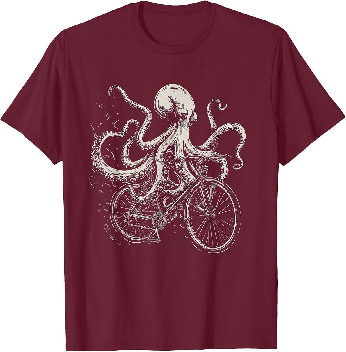 Octopus On Bicycle Funny Cycling Squid Road Bike Cyclist T-Shirt - Burgundy