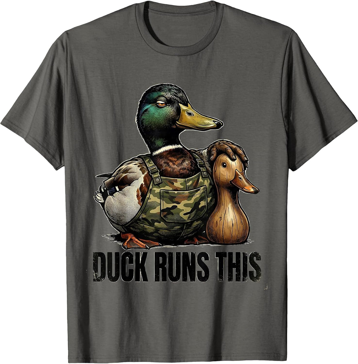Men's Duck Runs This Vintage Duck Hunter Camo Outdoor Humor T-Shirt - Asphalt Grey