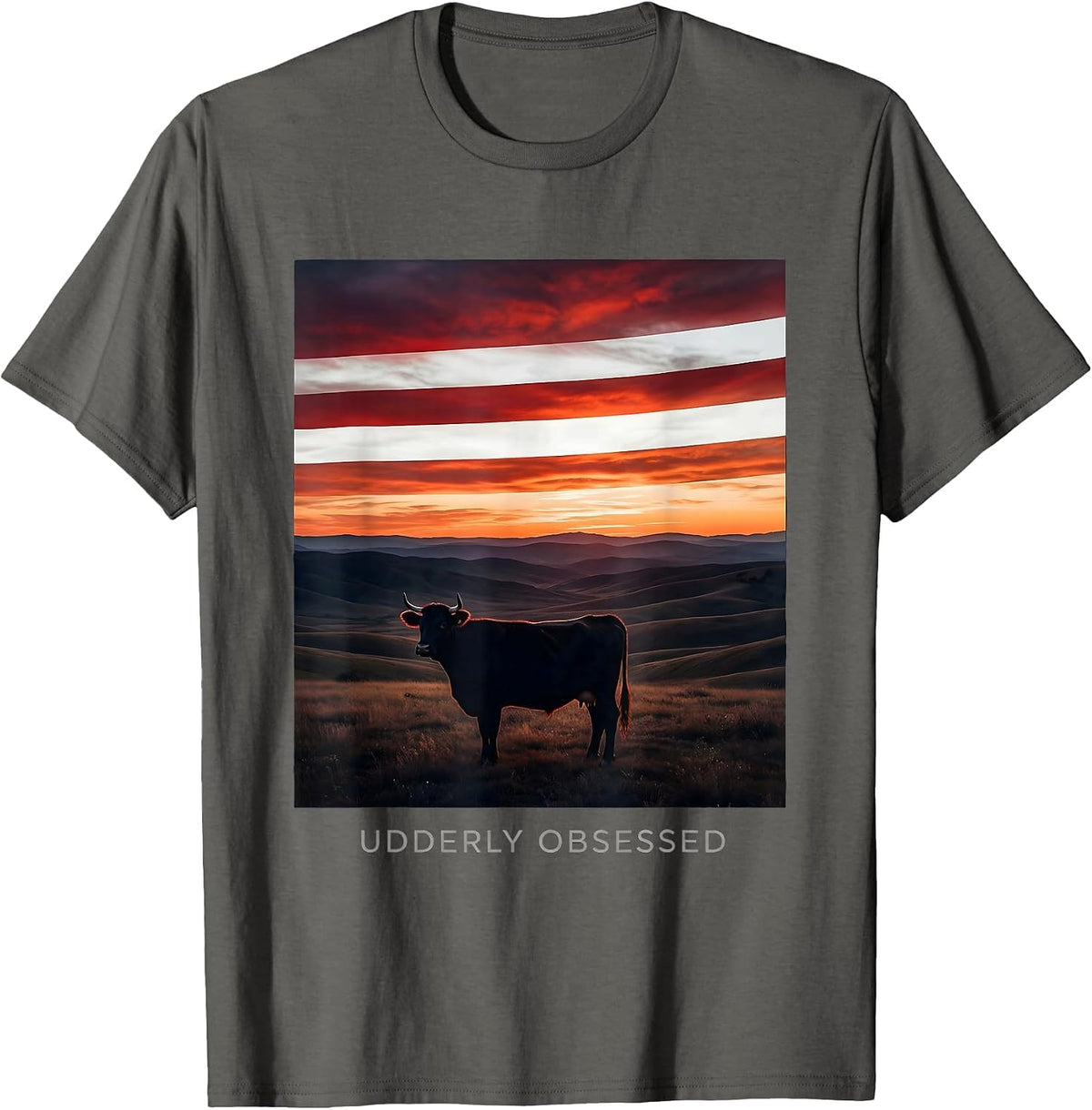 Udderly Obsessed Funny Cow Lover Design T-Shirt - Asphalt Grey