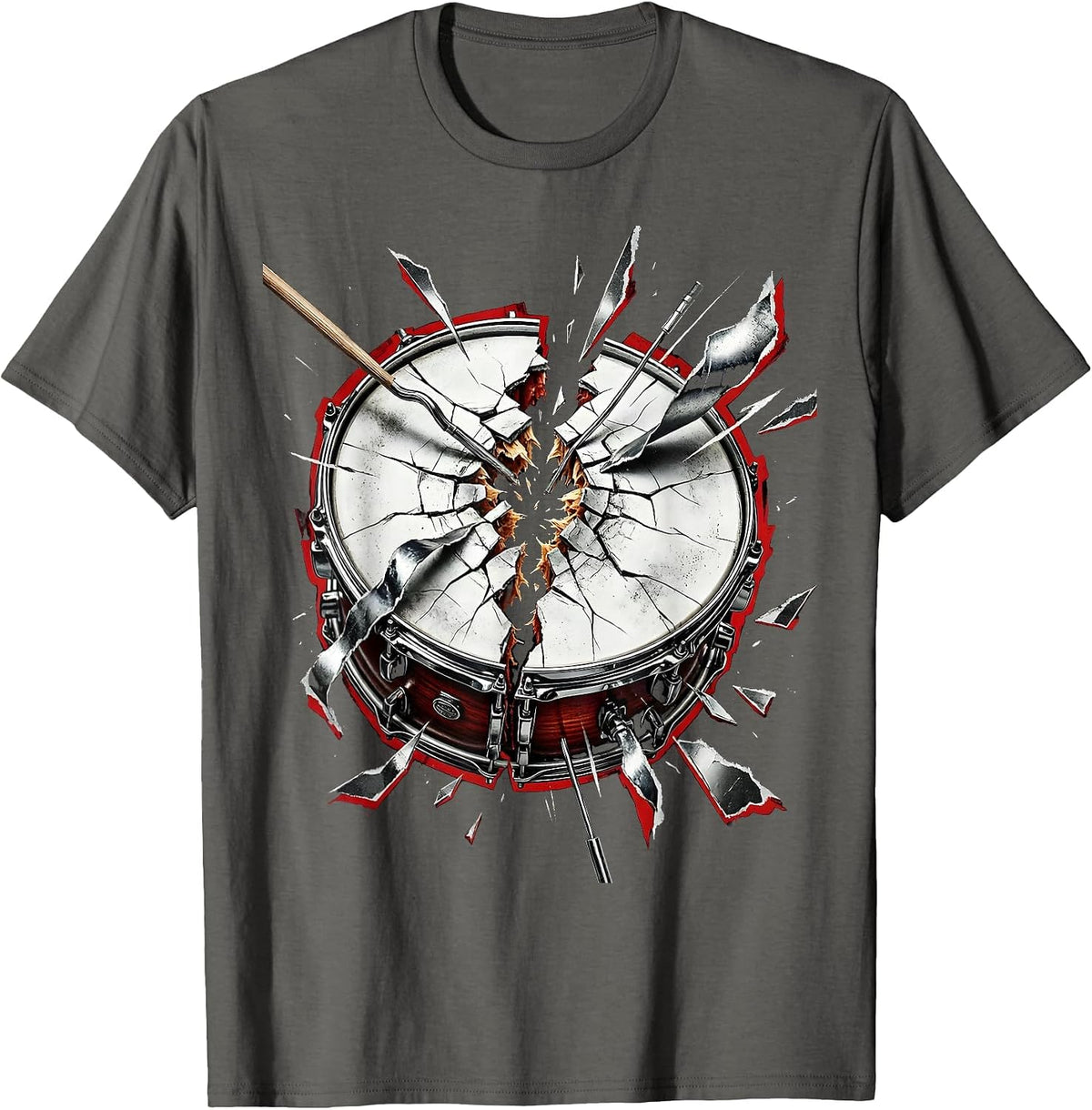Cracked Snare Drum Graphic Design T-Shirt - Asphalt Grey