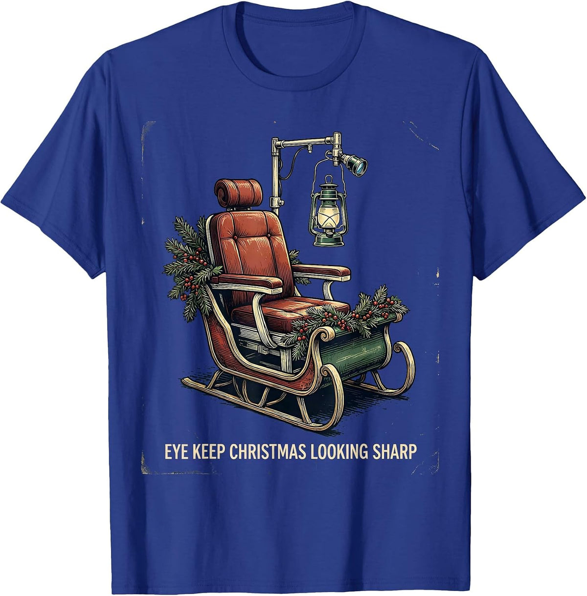 Men's Eye Keep Christmas Looking Sharp Vintage Optometrist T-Shirt - Royal Blue