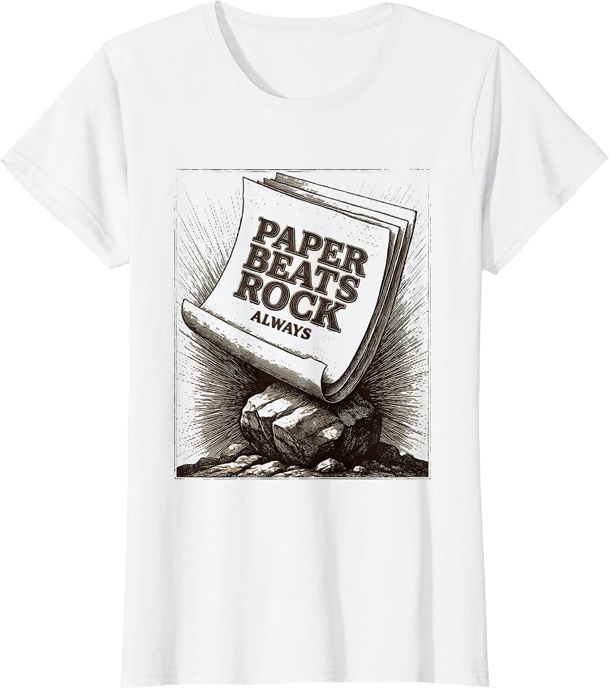 Paper Beats Rock Always Funny Graphic Design T-Shirt - White