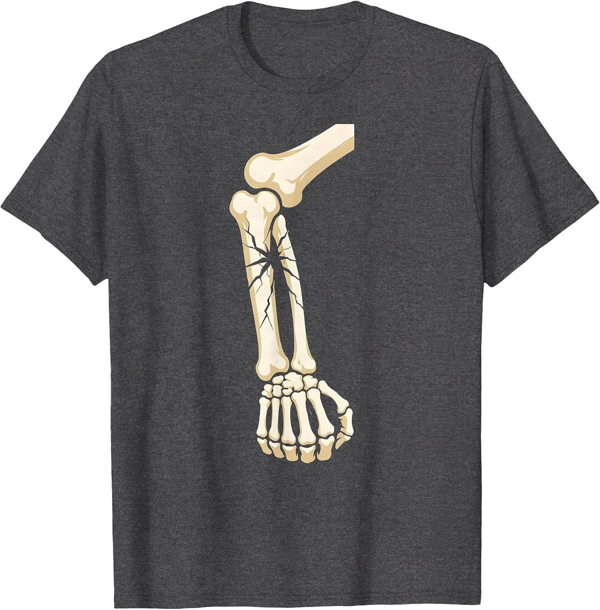 Men's Skeleton Flexing Cracked Bicep Long Sleeve T-Shirt - Dark Heather Grey