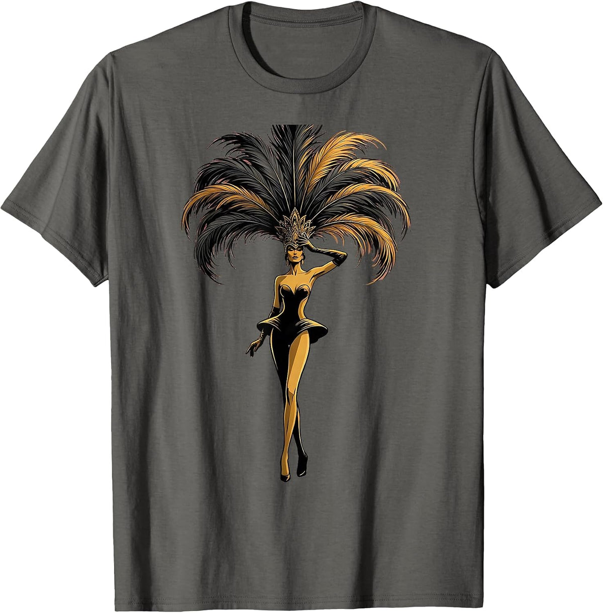 Men's Showgirl Feathered Headdress Illustration T-Shirt - Asphalt Grey